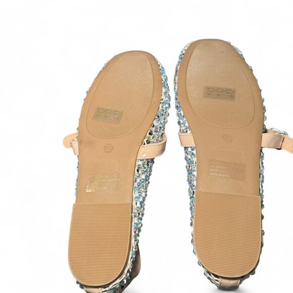 Bamboo Sparkly Mesh Mary Jane Flats Women’s Size 11M Nude Beige Rhinestone Balle - Picture 5 of 8